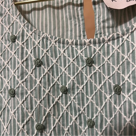 Kopal | The Zeenat Dress Smocked Rosette Bib Popover Sea Green Stripe Size L - Picture 6 of 15